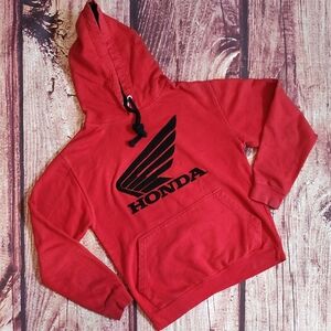 Vtg HONDA Just Hoods by All We Do Mens Red and Black Hoodie Sweatshirt On